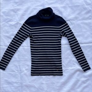 Ralph Lauren Navy & White Striped Turtleneck Sweater- Classic, Preppy Vibe